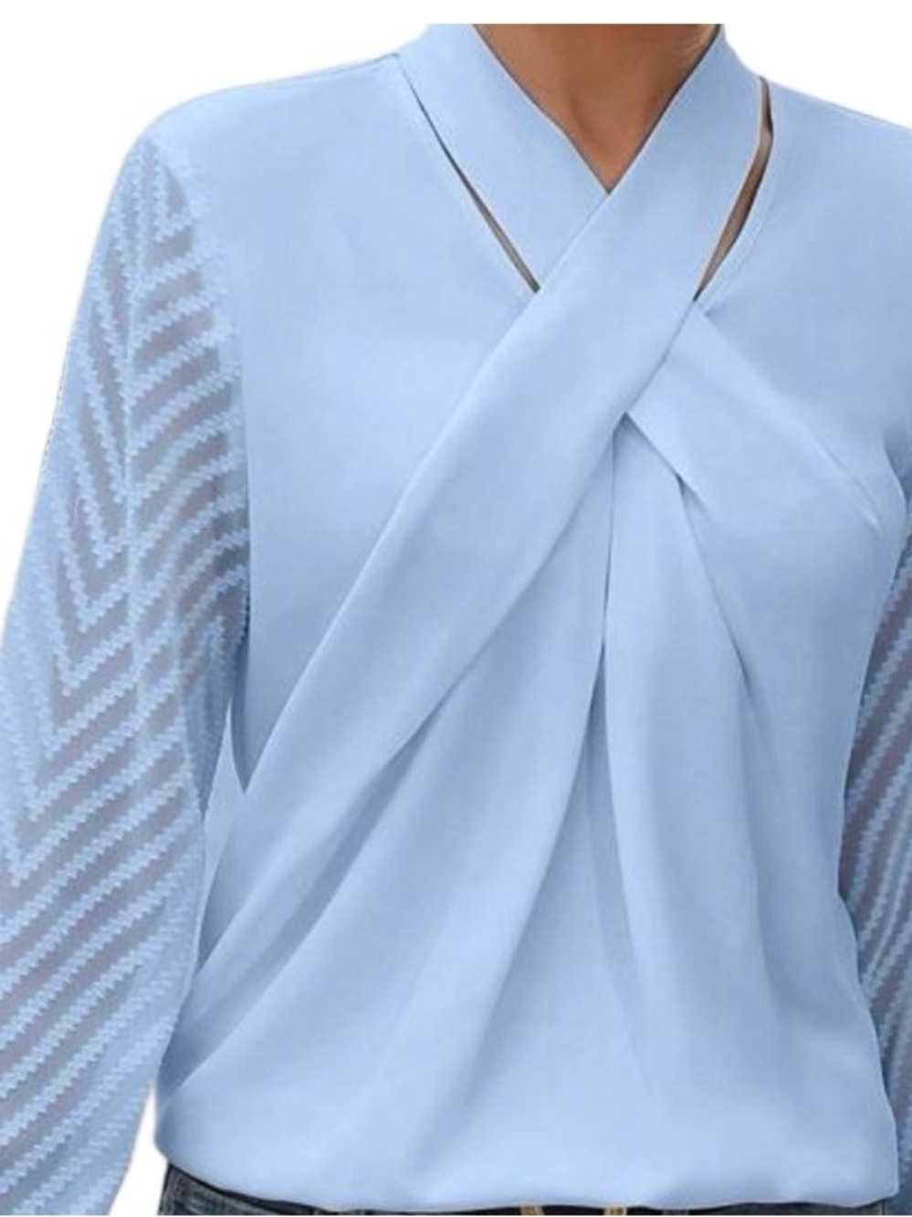 Women’s Light Blue Draped Cross-Front Blouse size large